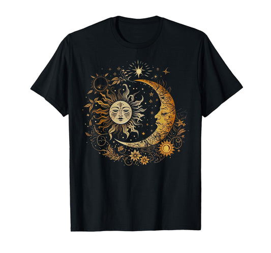 Vintage Celestial Sun Moon Flower Astrology Moon Phases T-Shirt