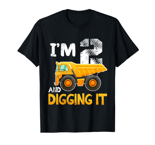 Kids Two 2yr 2nd Birthday Boy Construction Truck 2 Years Old Boys T-Shirt