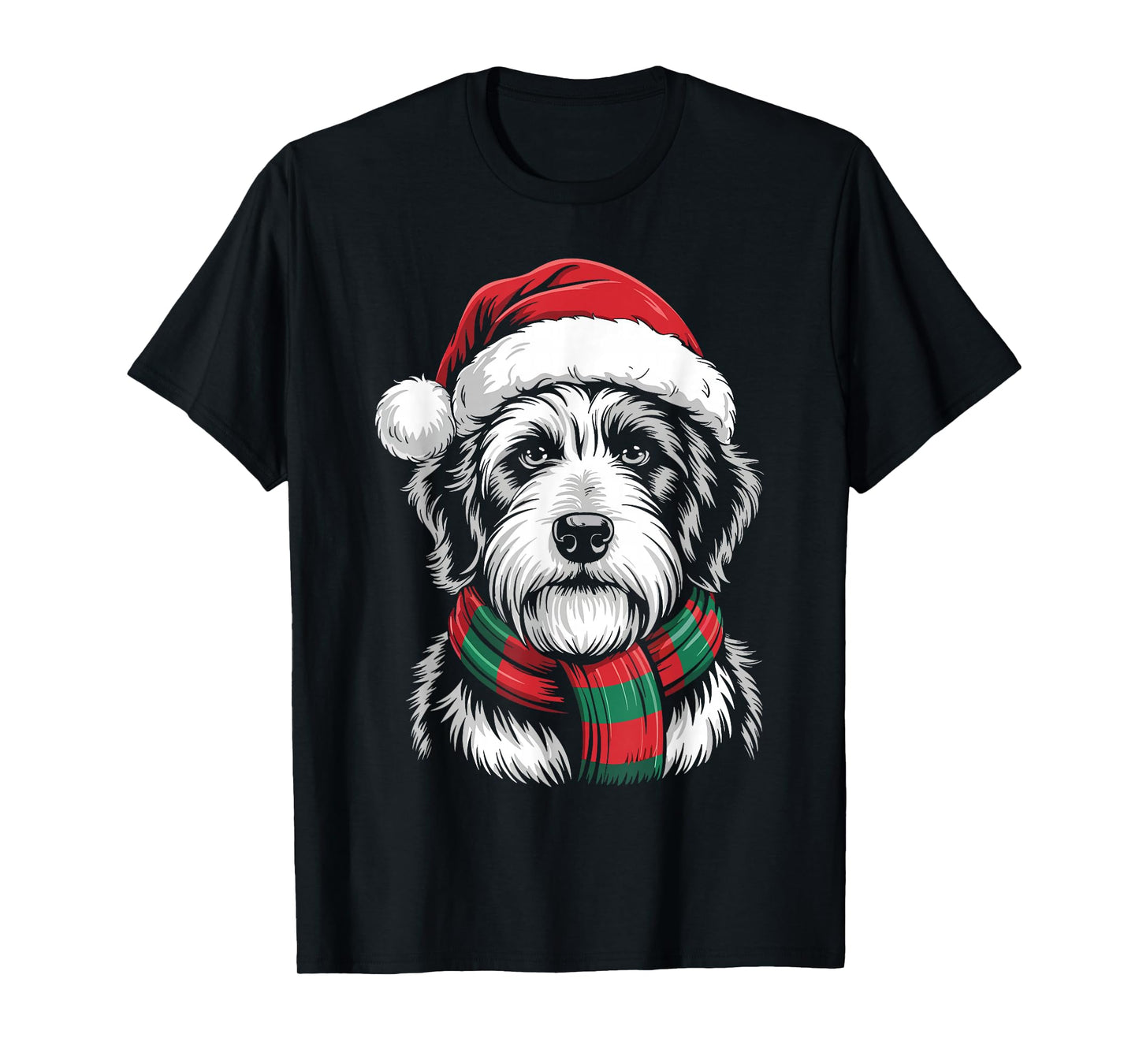Bearded Collie Dog Xmas Santa Hat Scarf Christmas Costume T-Shirt