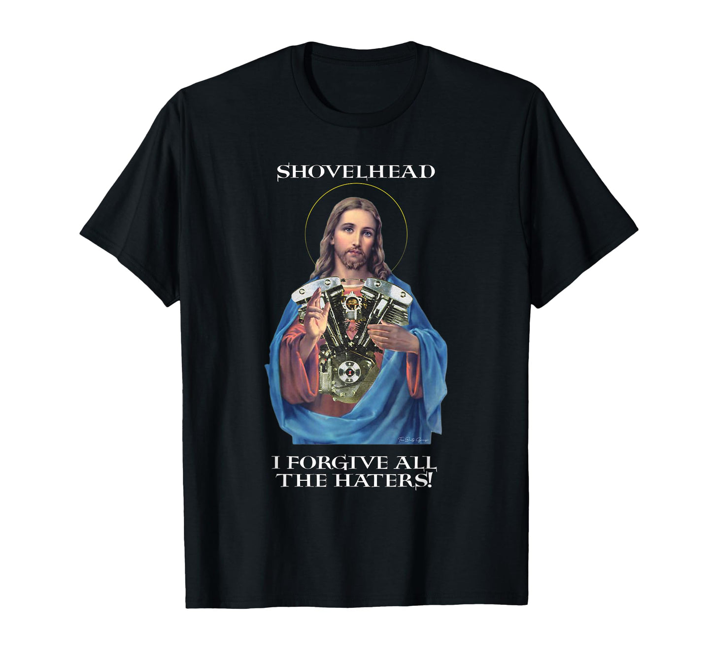 Retro Jesus Shovelhead I Forgive all the haters Biker Gear T-Shirt