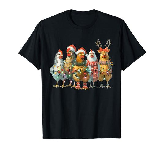Funny Chicken Christmas Lights Farm Animal Cute Xmas Holiday T-Shirt