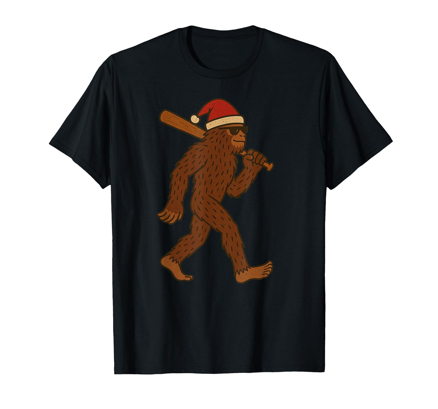 Sasquatch Playing Baseball Xmas Holiday Funny Christmas T-Shirt
