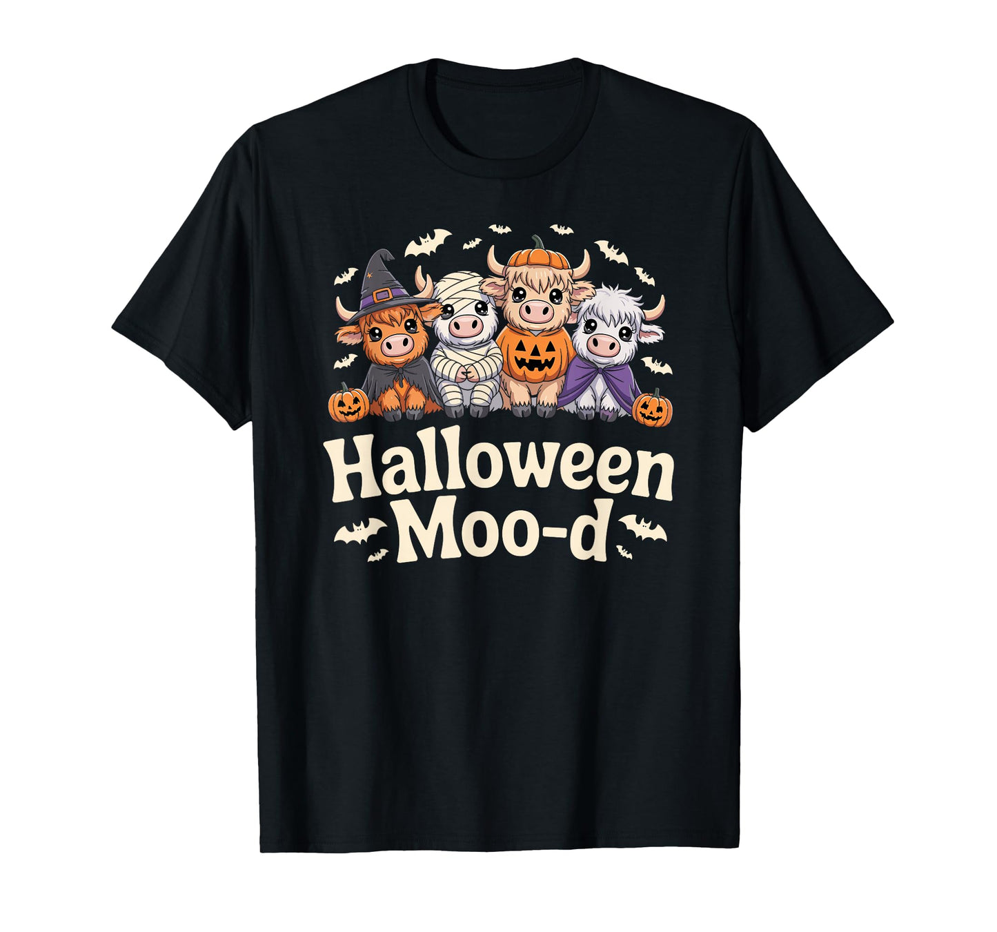 Cute Halloween Highland Cows Witch, Vampire, Mummy Costumes T-Shirt