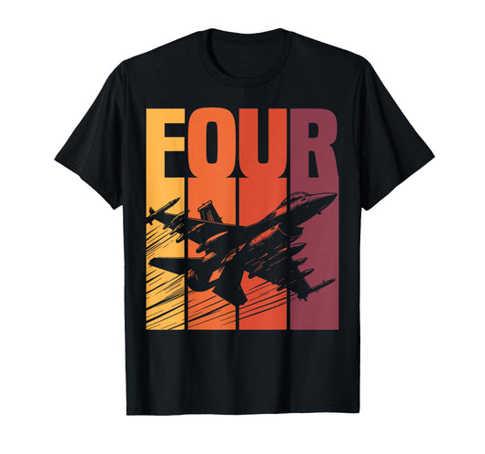 Military Fighter Jet Retro Four Year Old Boys 4th Birthday T-Shirt