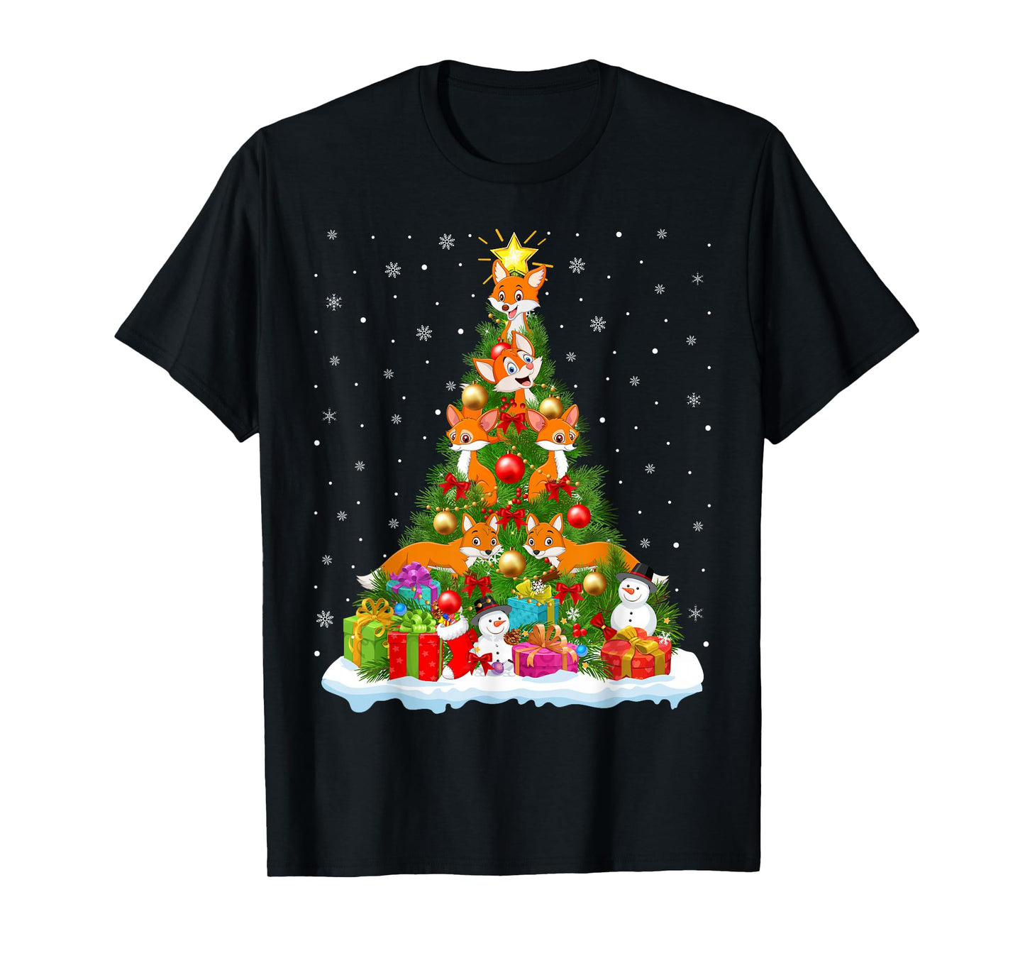 Cute Fox Christmas Tree Holiday Decor Funny Xmas Lights T-Shirt