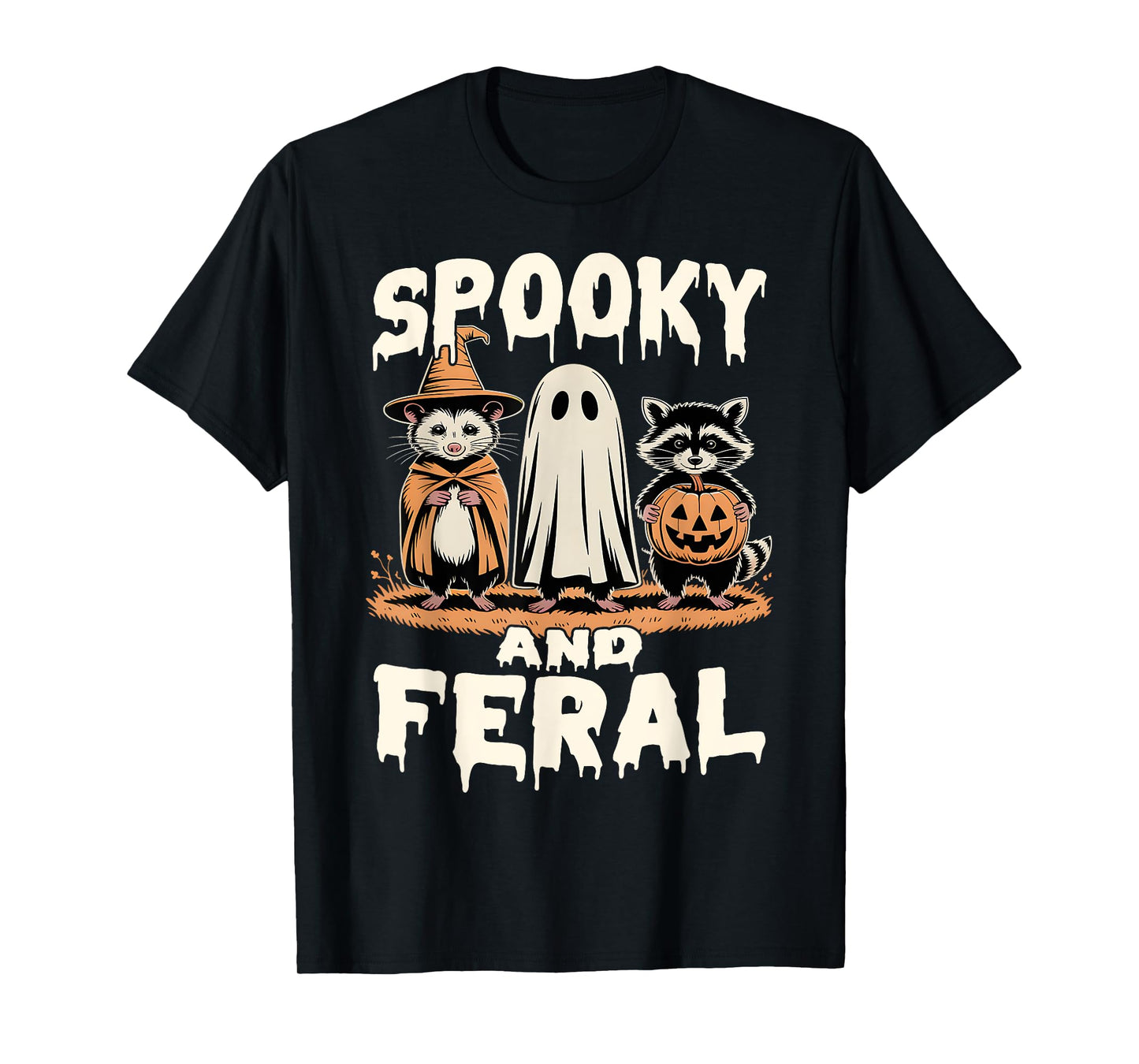 Funny Raccoon Opossum Halloween Ghost Boo Spooky and Feral T-Shirt