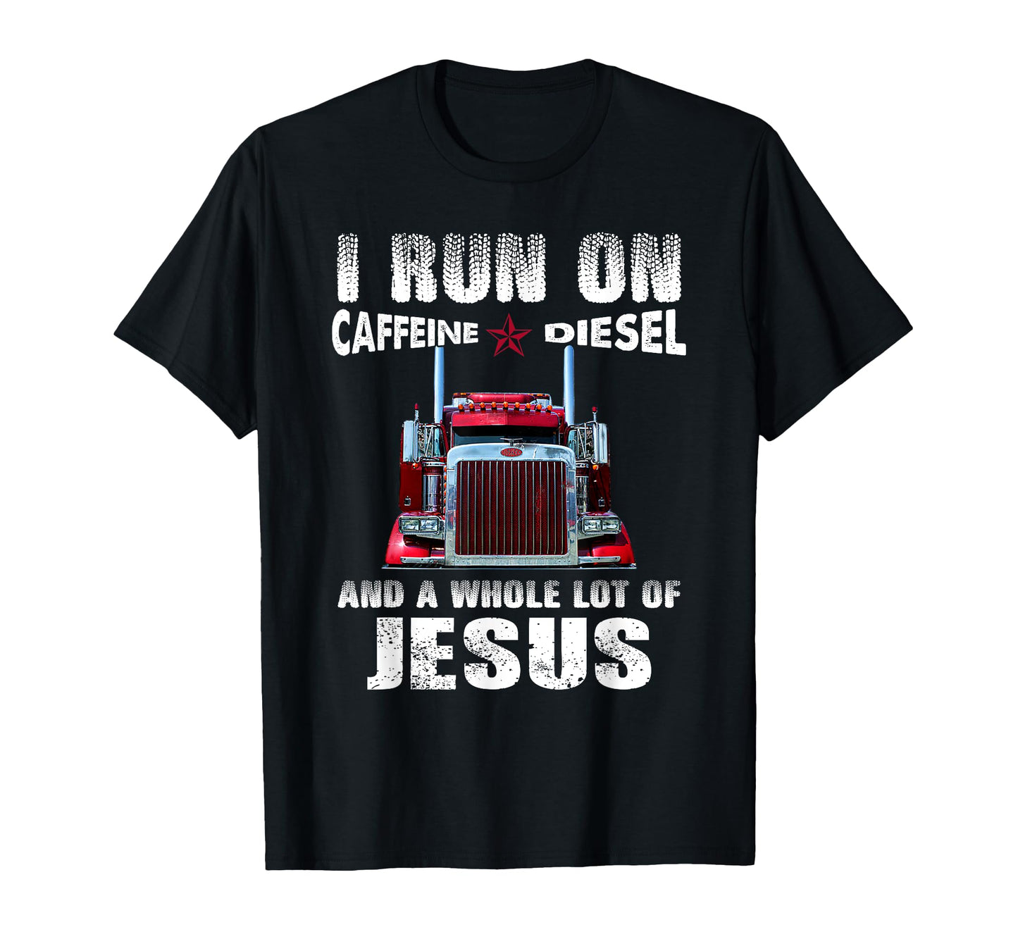 Caffeine Diesel Jesus Christian Trucker Distressed T-Shirt