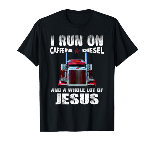 Caffeine Diesel Jesus Christian Trucker Distressed T-Shirt