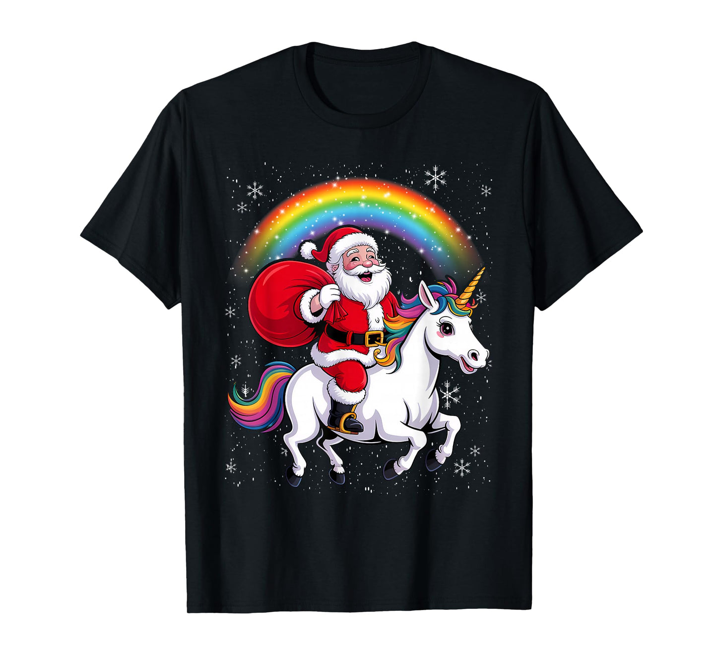 Christmas Santa Riding Unicorn Xmas Girls Women Rainbow T-Shirt