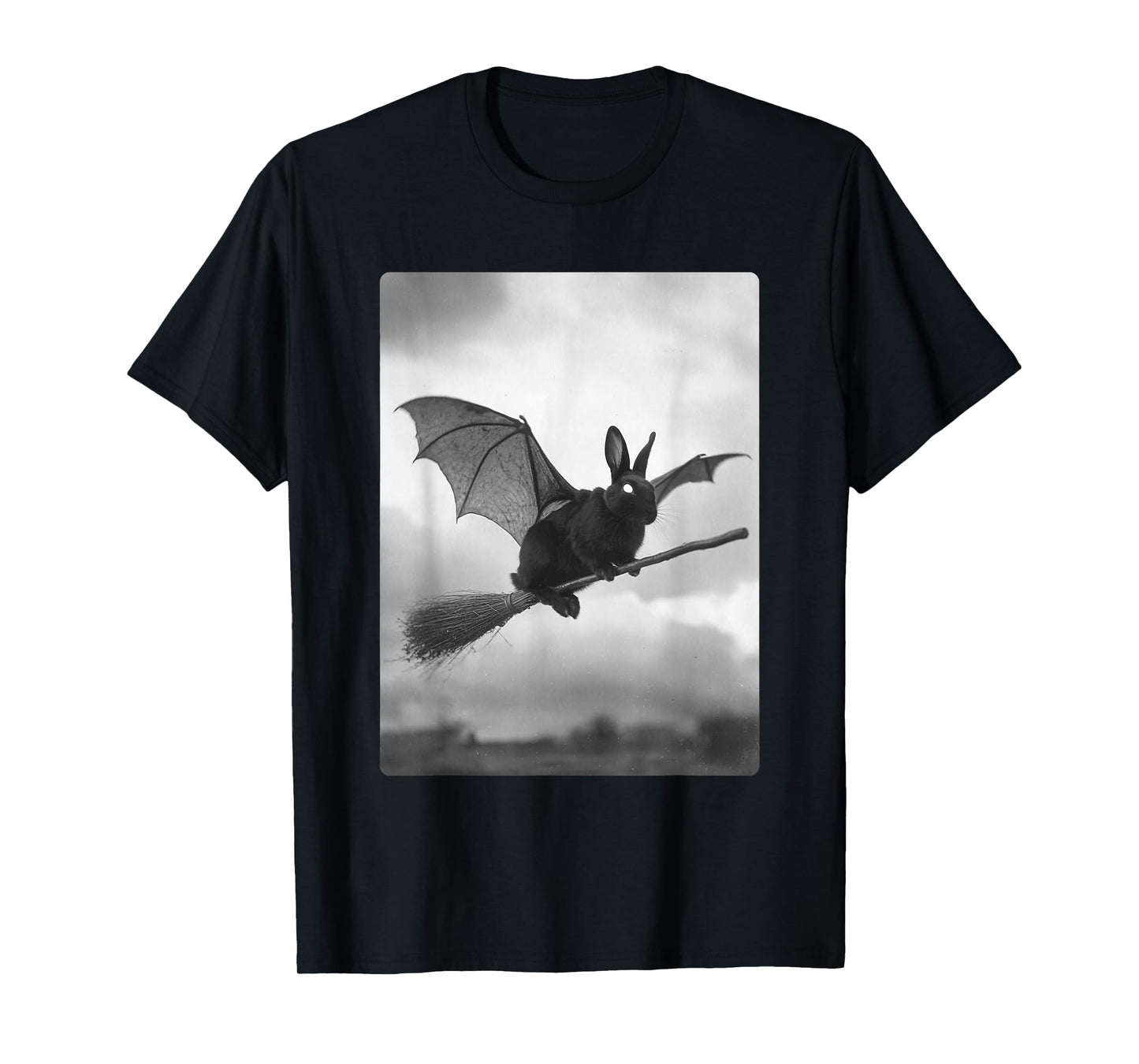 Gothic Rabbit Witch Broom Bat Wings Spooky Halloween Animal T-Shirt
