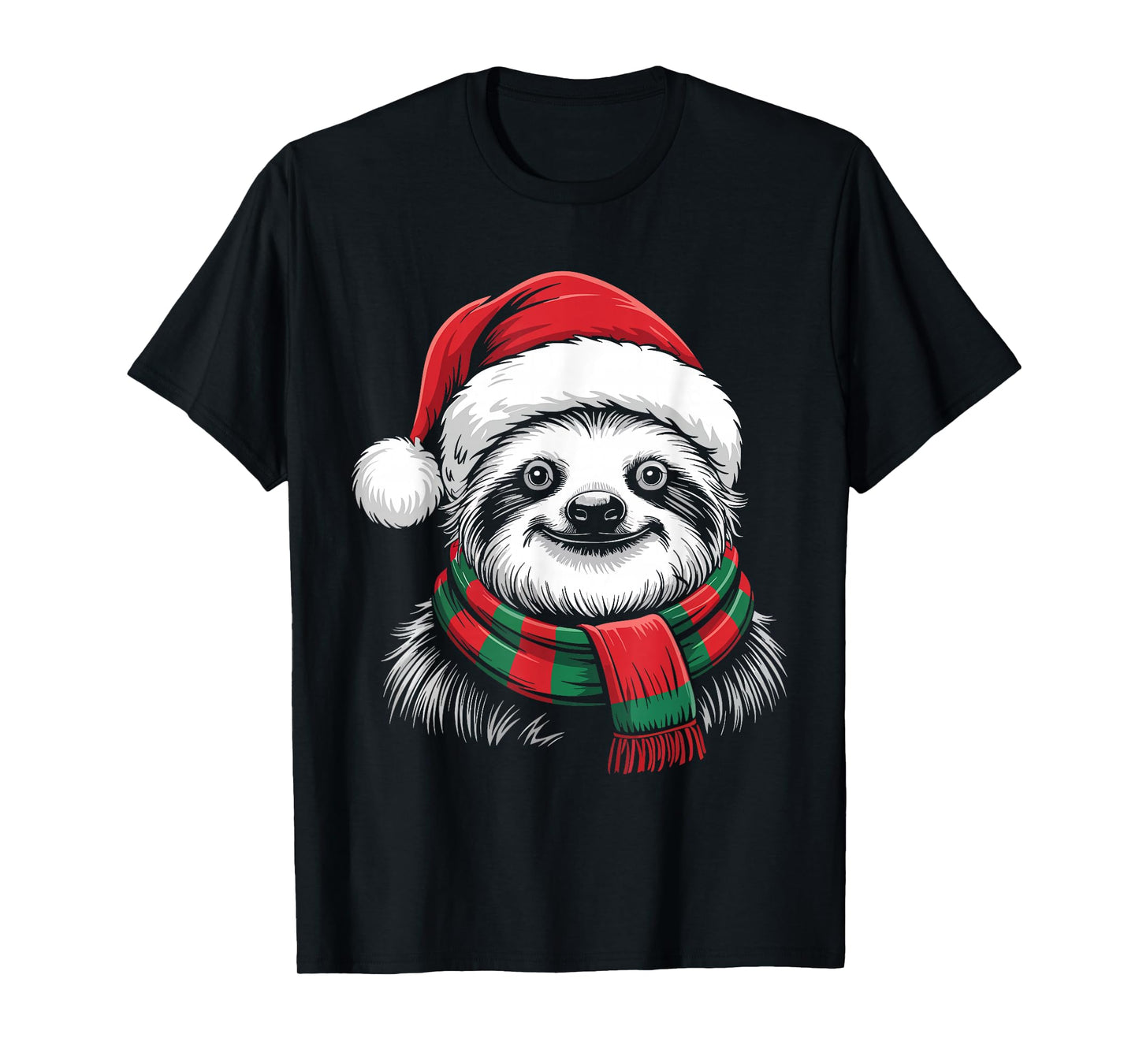 Sloth Xmas Santa Hat Scarf Christmas Costume T-Shirt