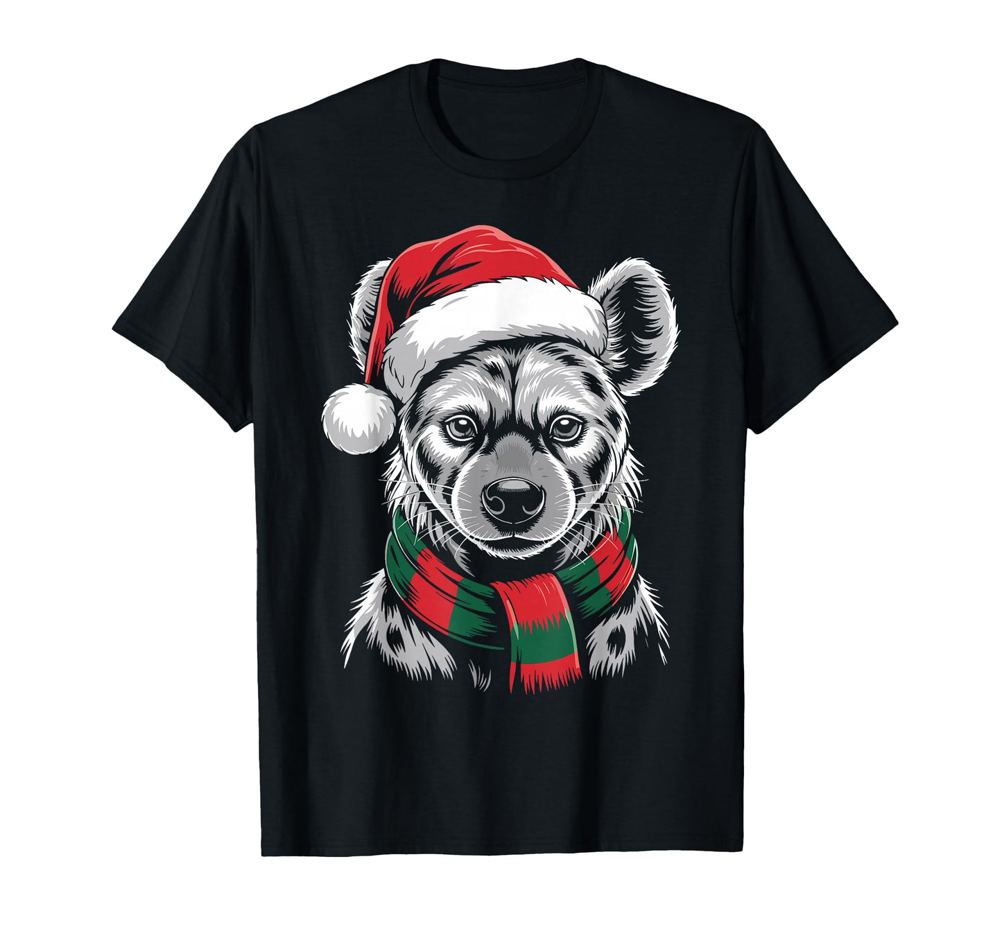 Hyena Xmas Santa Hat Scarf Christmas Costume T-Shirt