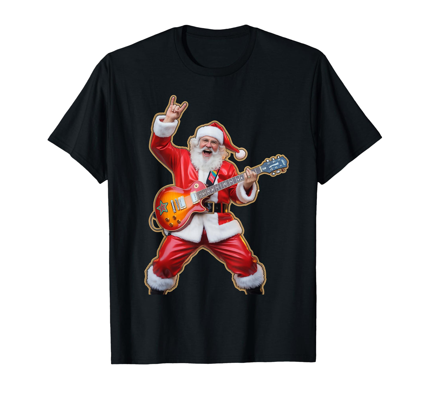 Rock & Roll Santa Claus Christmas Guitar Player T-Shirt