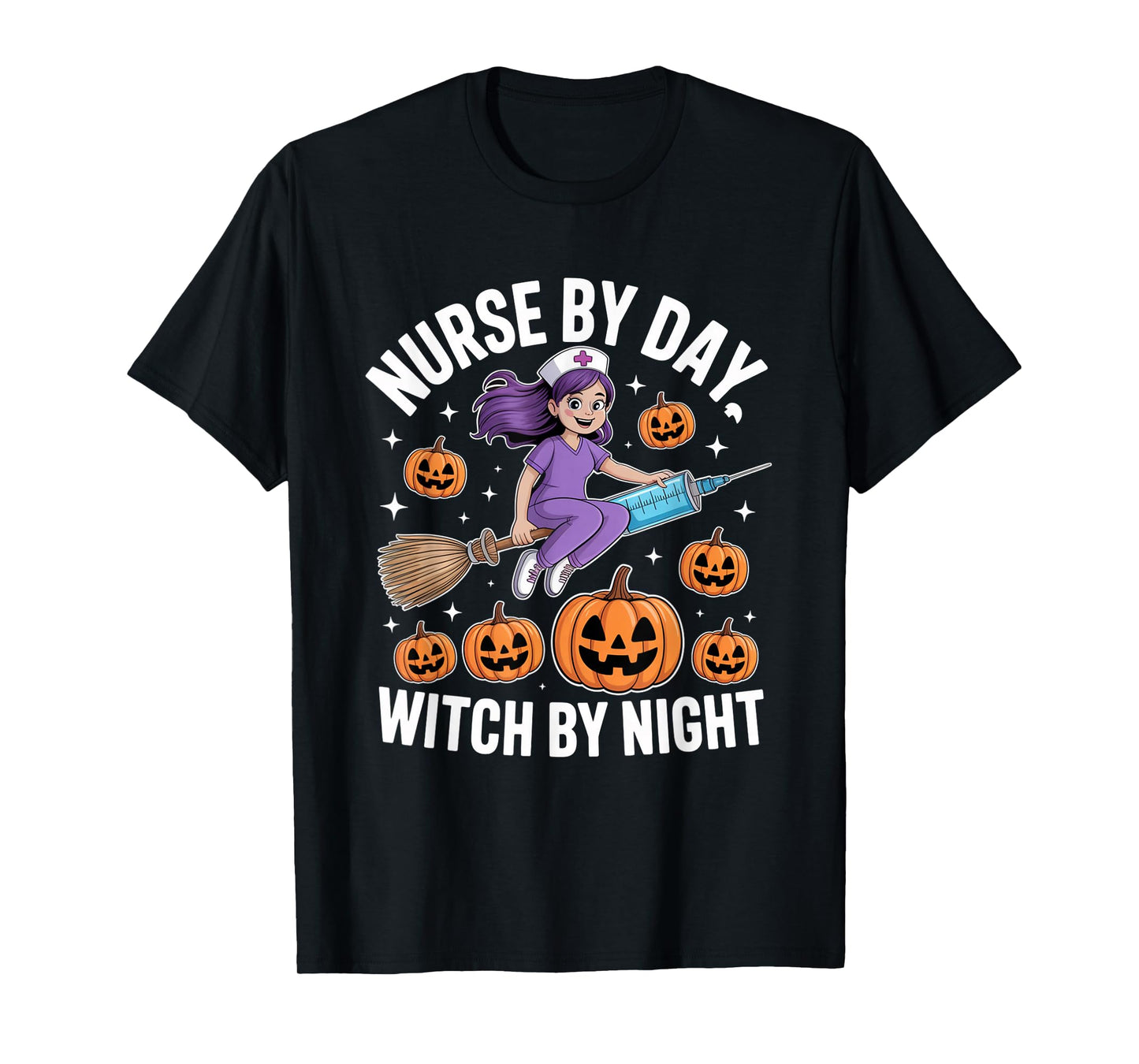 Nurse in Day Witch in Night Halloween Costume Funny T-Shirt