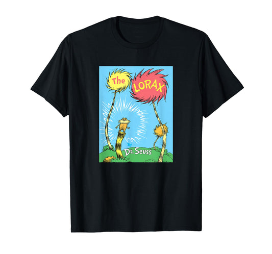 Dr. Seuss The Lorax Book Cover T-Shirt - Unisex-Adults, Black, Small