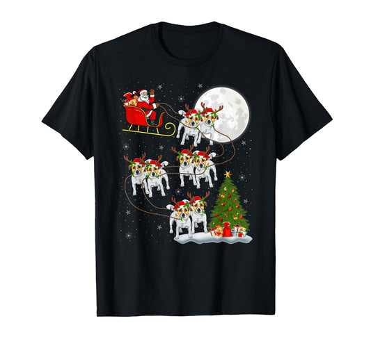 Dogs Santa Sleigh Flying Funny Magical Christmas T-Shirt