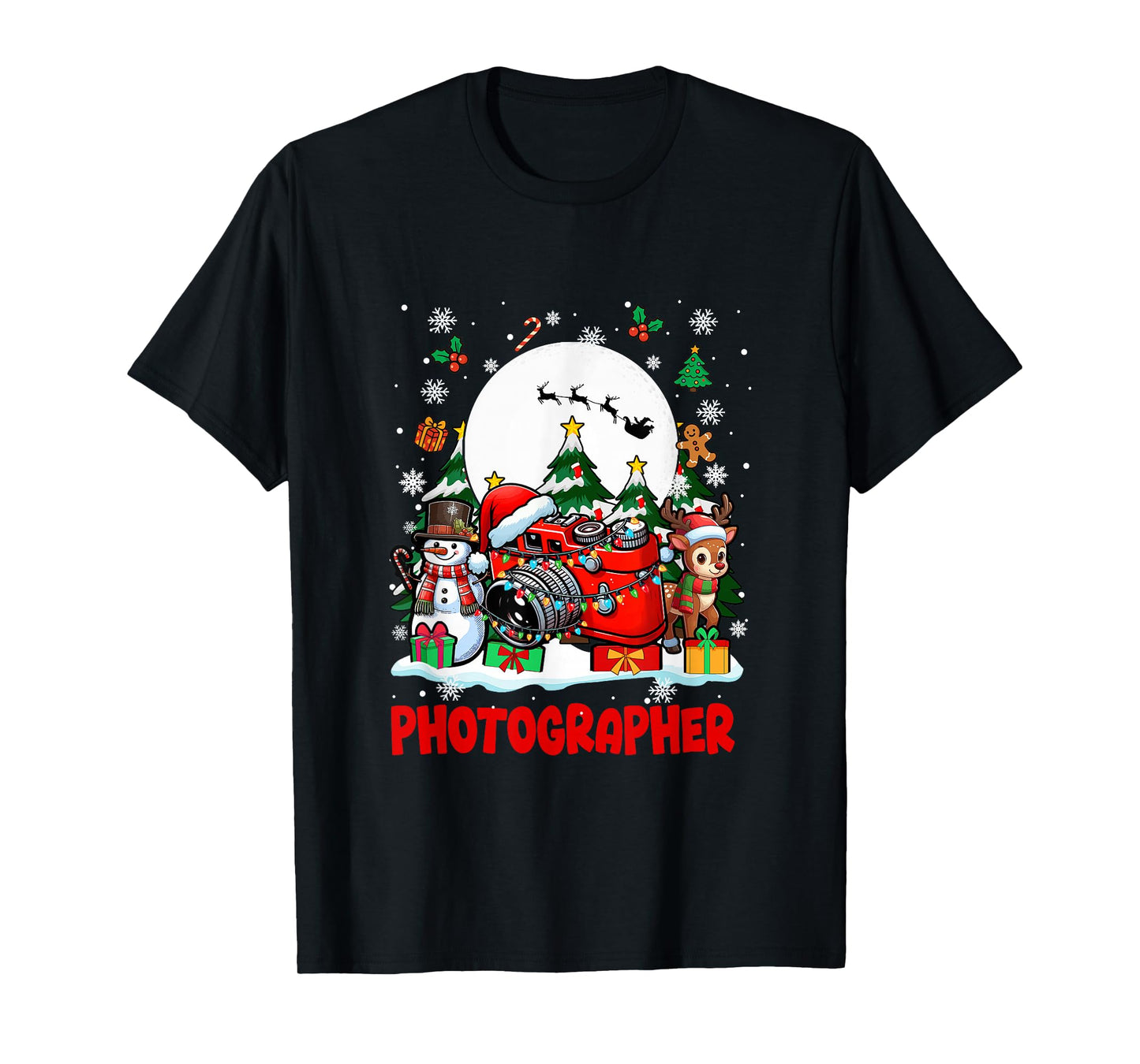 Photographer Job Tools Santa Snowmen Reindeer Christmas T-Shirt