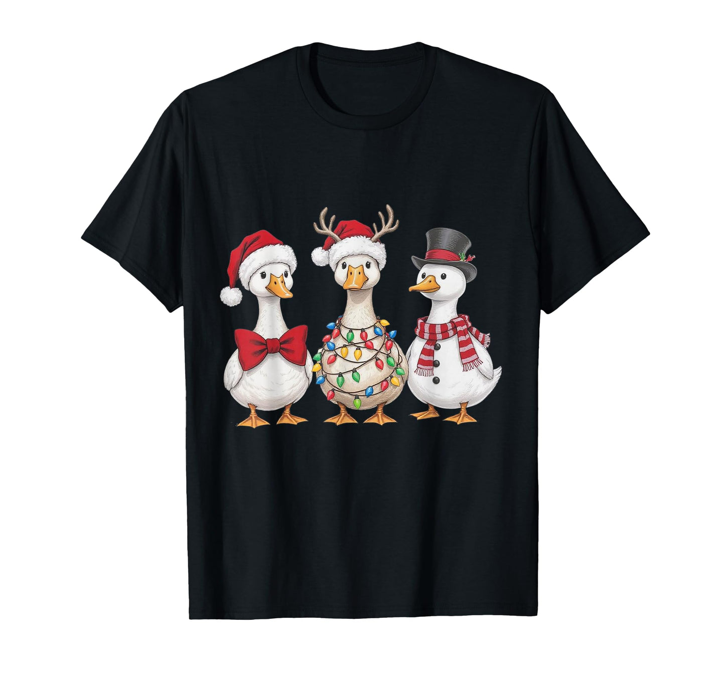 Funny Christmas Goose Holiday Lights Santa Tee T-Shirt