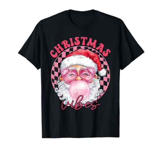 Vintage Groovy Santa Claus Christmas Vibes Womens Kids Girls T-Shirt