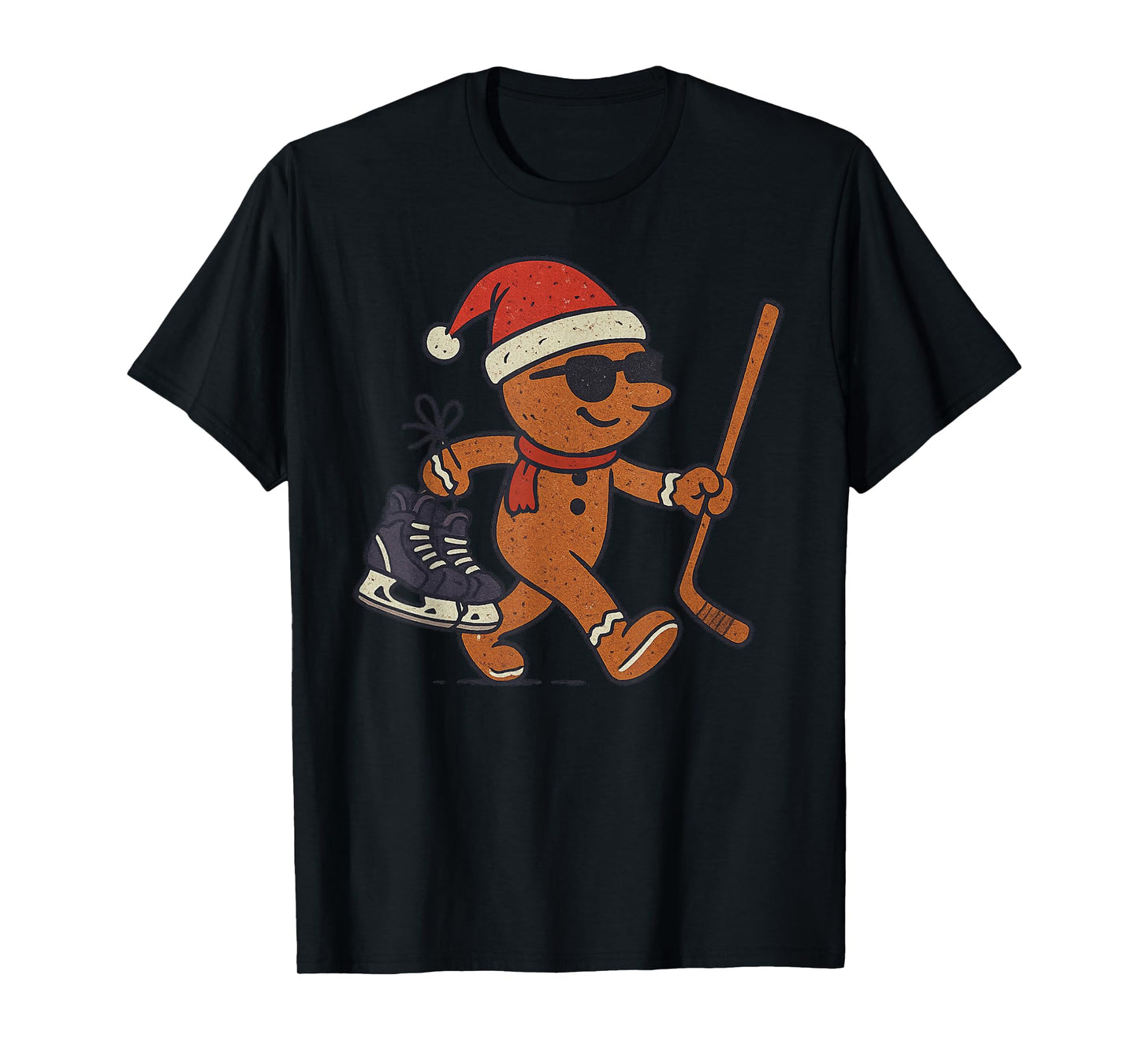 Gingerbread Playing Ice Hockey Christmas Vintage Funny Xmas T-Shirt