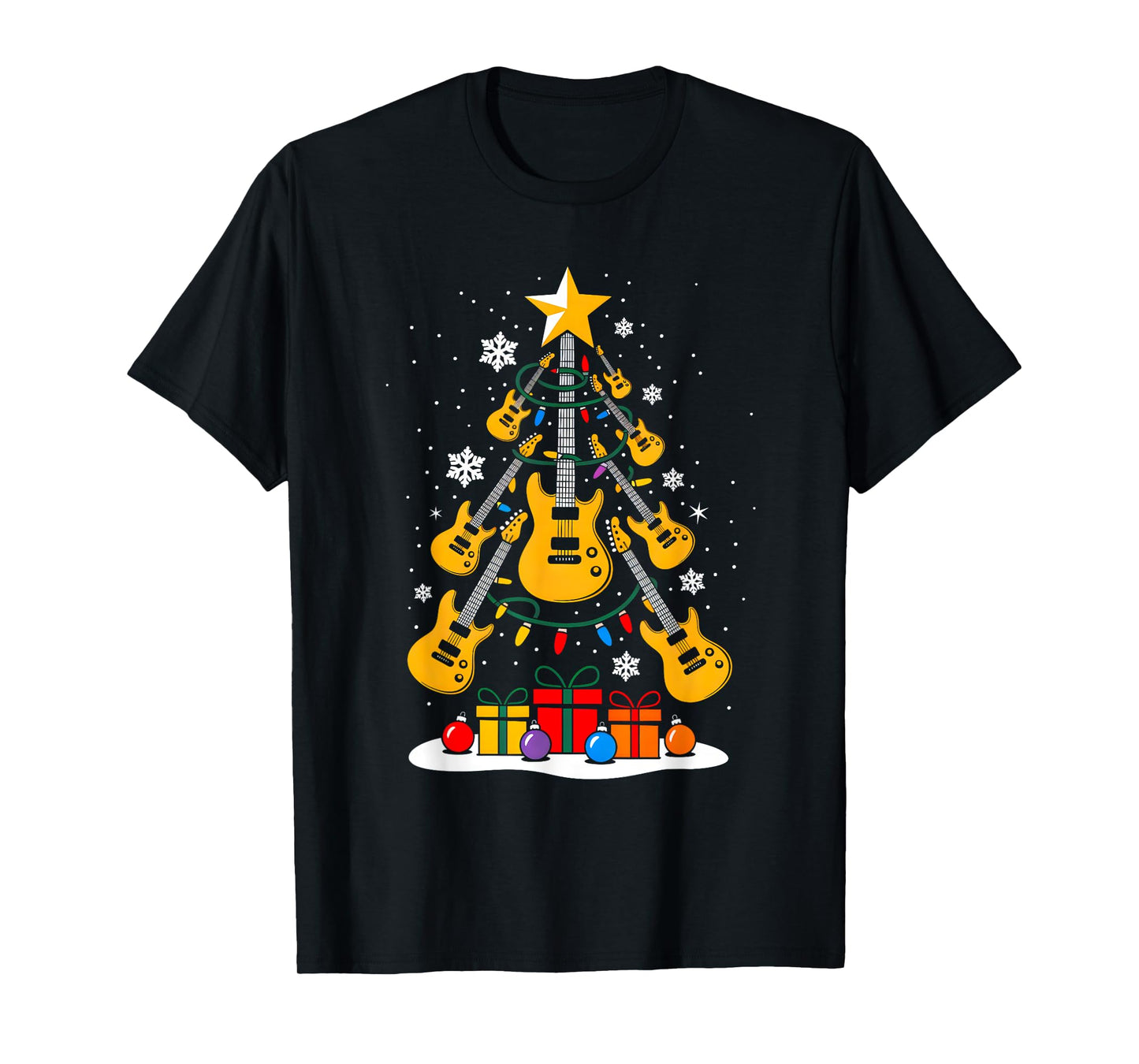 Christmas Guitar Rock Player Xmas Tree Music Lover Santa T-Shirt