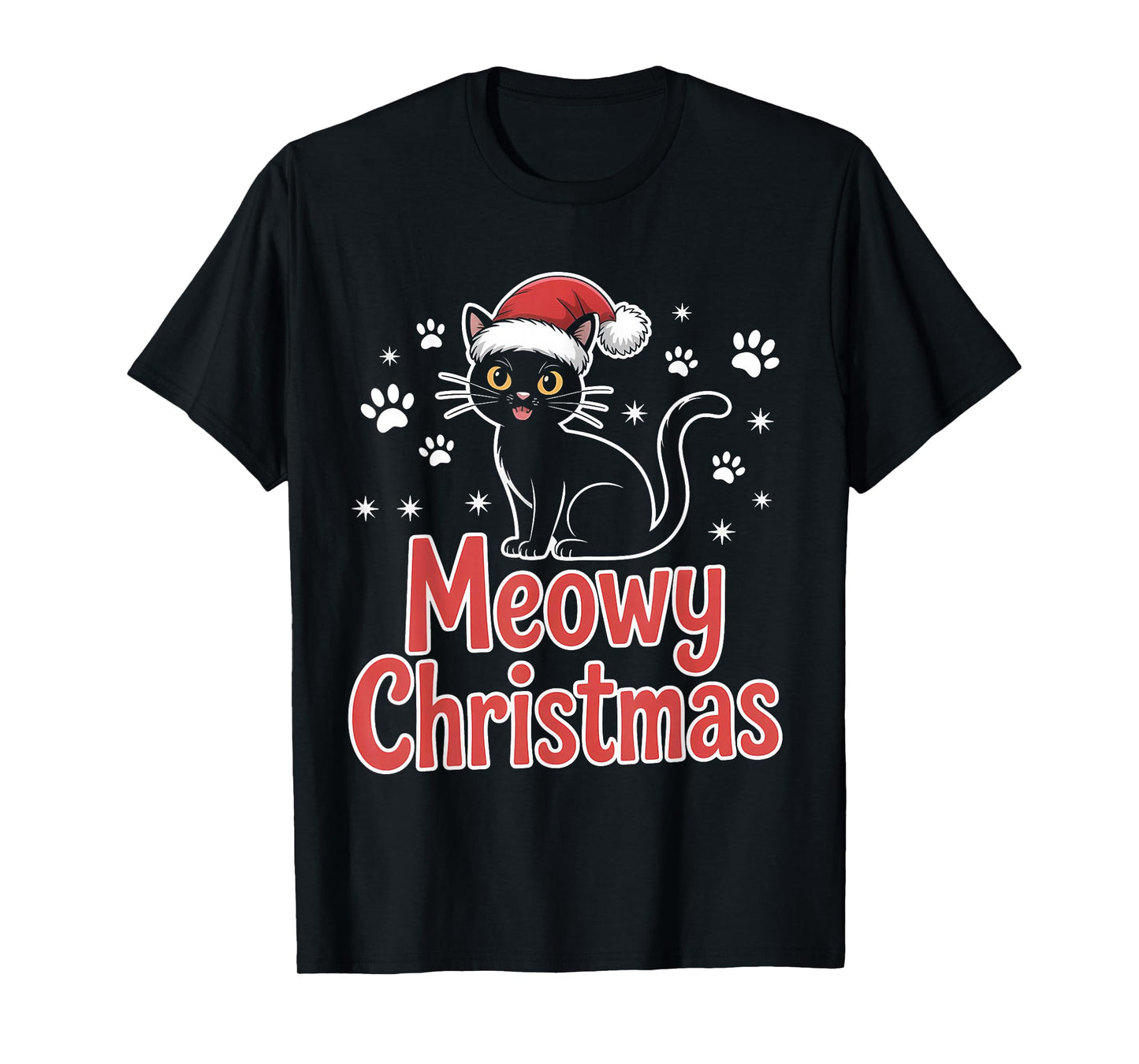 Meowy Christmas Cat Santa Hat Holiday T-Shirt