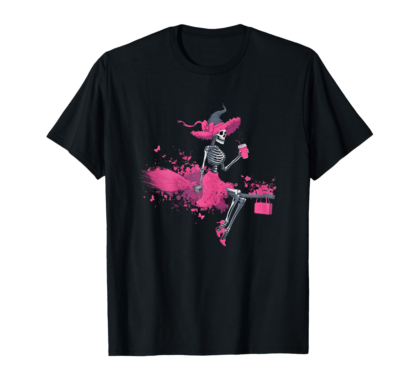 Skeleton Witch Feminist Halloween Pink T-Shirt