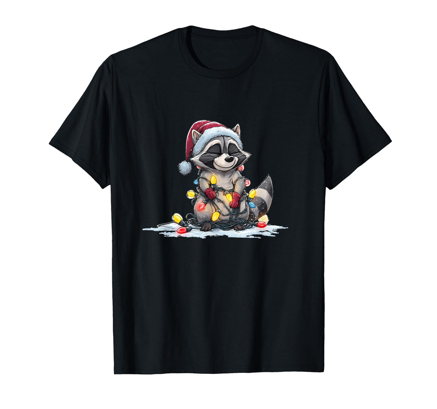 Funny Christmas Smile Raccoon with Santa Claus Hat Costume T-Shirt
