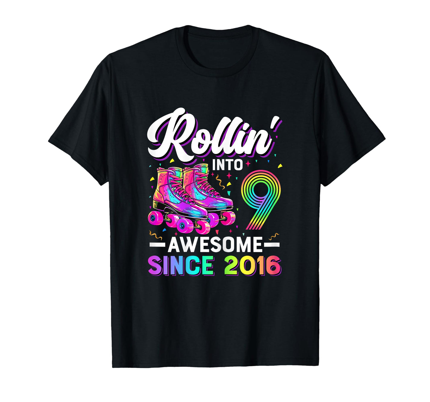 9th Birthday Shirt Girl Nine 9 Year Old Roller Skate Skating T-Shirt
