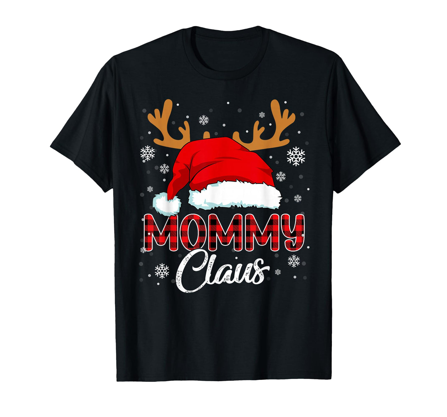 Mommy Claus Santa Hat Christmas Red Plaid Matching Family T-Shirt