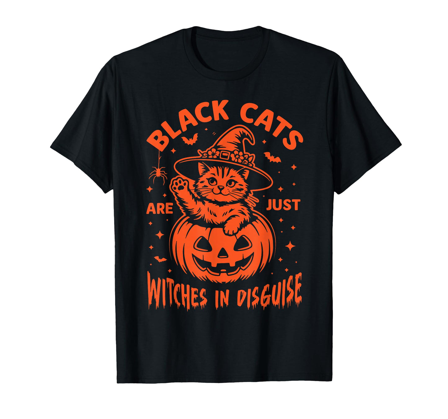 Halloween Pumpkin Black Cat Print with Hat Witch, Pet Owner T-Shirt