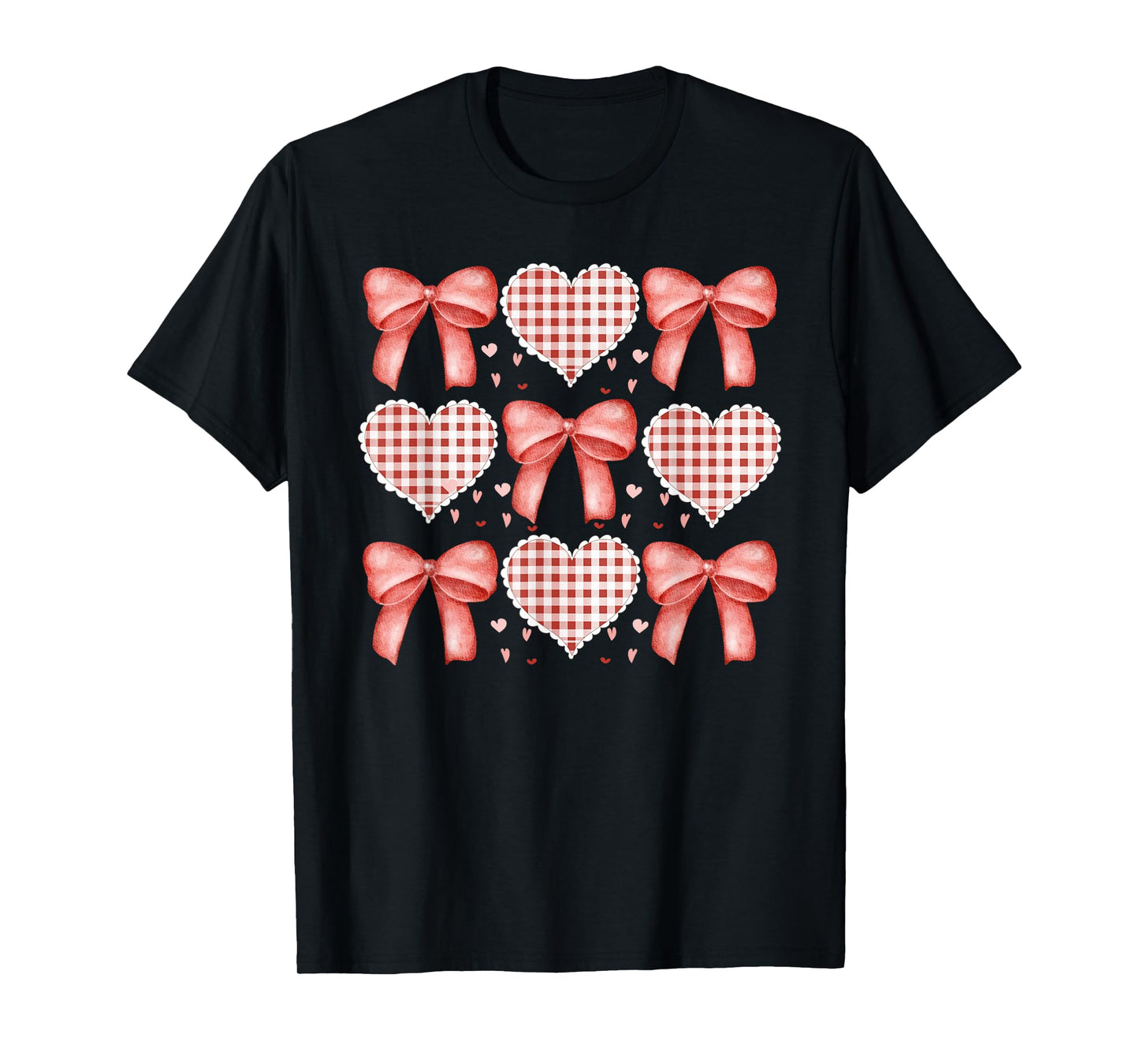 Valentine's Day Coquette Bows Gingham Hearts Vintage T-Shirt
