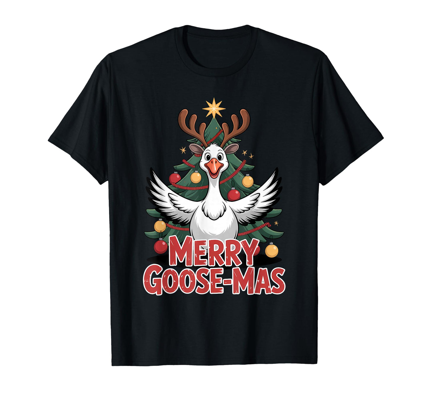 Merry Goose-mas Reindeer Antlers Funny Christmas Goose T-Shirt
