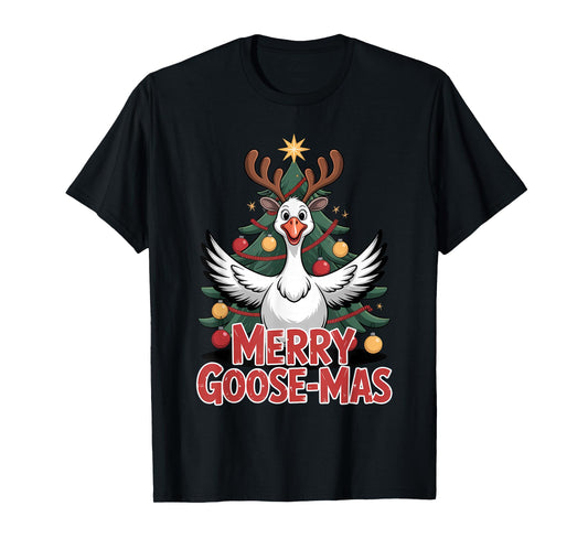 Merry Goose-mas Reindeer Antlers Funny Christmas Goose T-Shirt