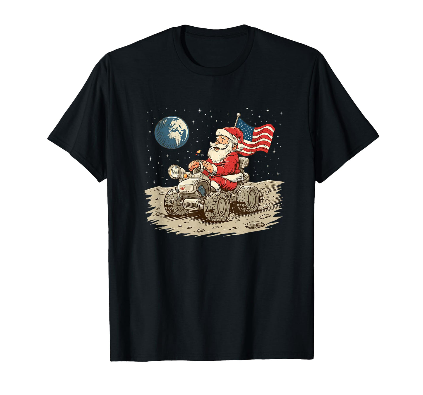 Cool Moon Vehicle with Santa Claus for Funny Christmas T-Shirt
