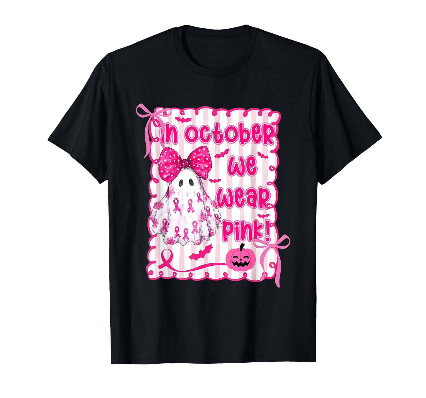 in October We Wear Pink Coquette Breast Cancer Halloween T-Shirt