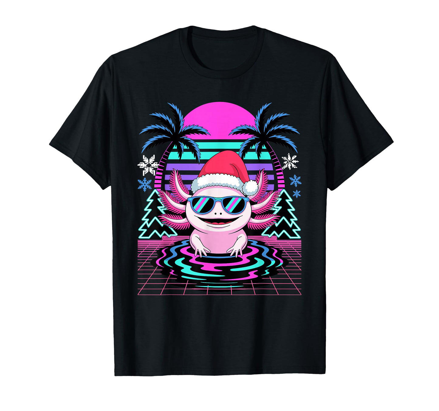 Christmas Synthwave Axolotl Sunglasses Axolotls T-Shirt