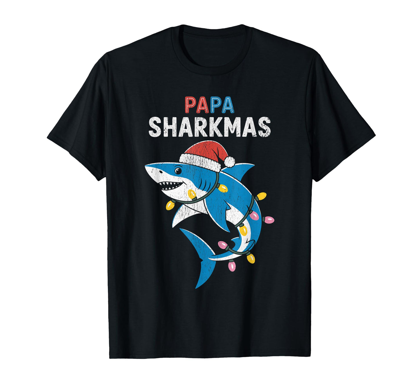 Papa Sharkmas Funny Shark Santa Hat Ugly Christmas Sweater T-Shirt