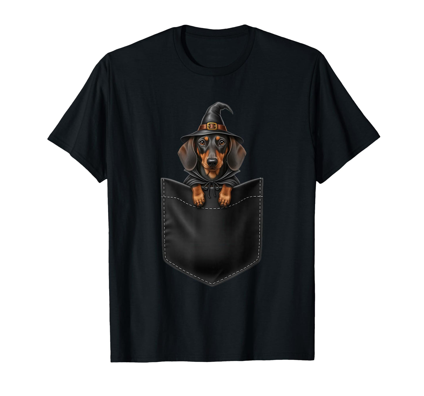 Funny Dachshund Pocket Witch Costume Halloween T-Shirt