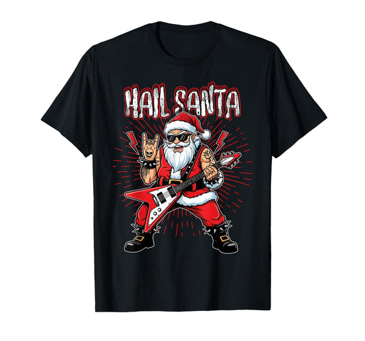 Hail Santa Death Metal Pagan Solstic Santa Guitar Rocker T-Shirt