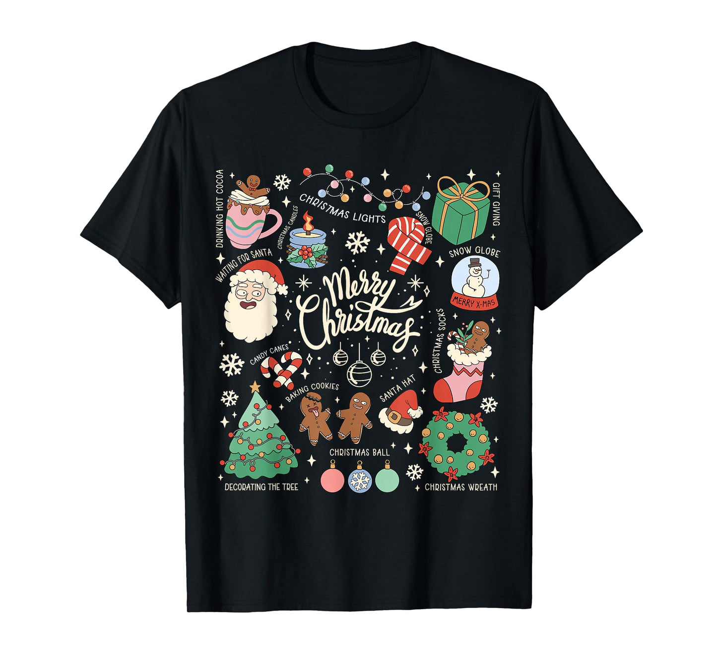 Merry Christmas Lights Red Santa Hat Xmas Family Men Women T-Shirt
