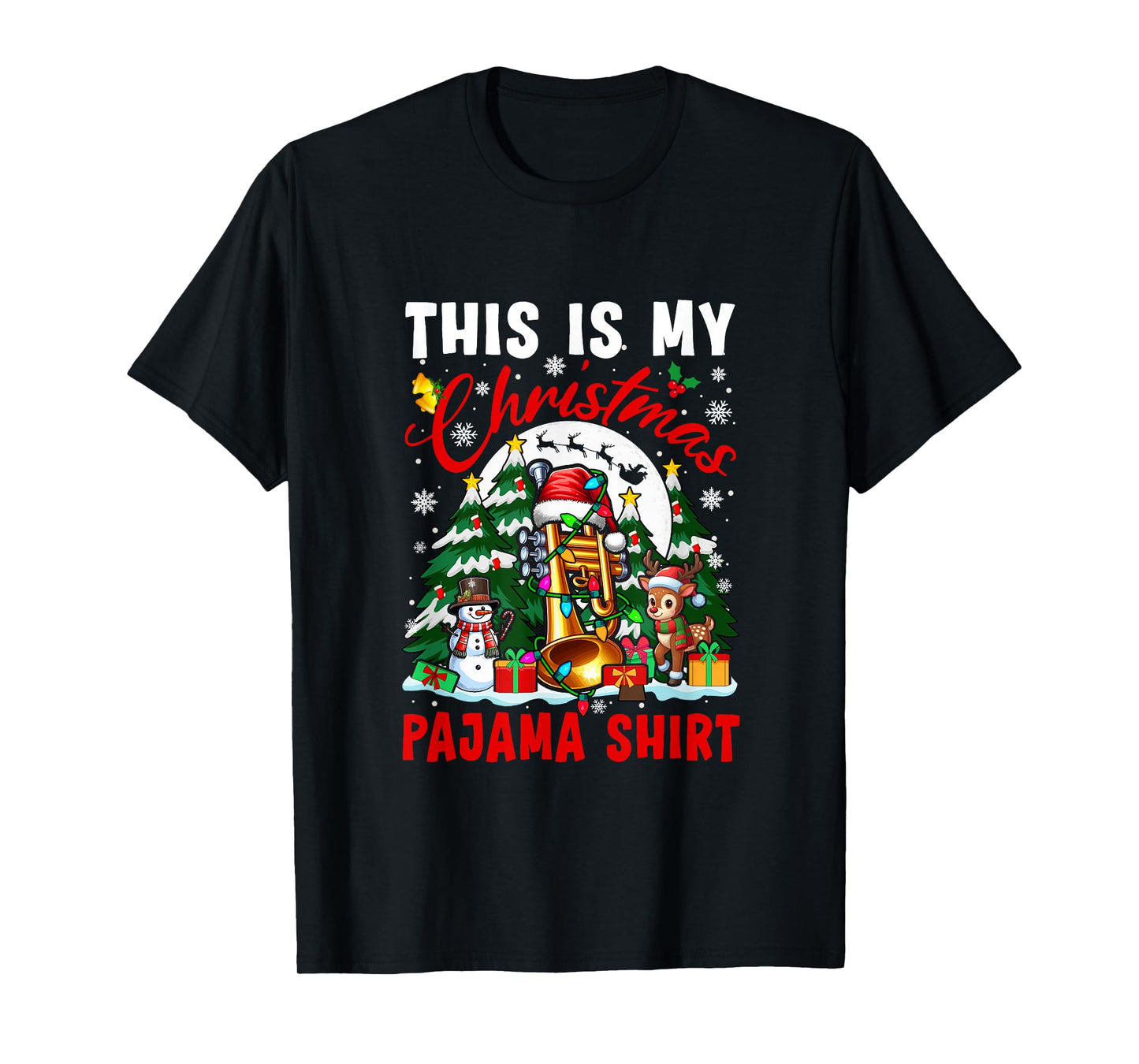 My Christmas Pajama Shirt Santa Trumpet Snowman Instrument T-Shirt