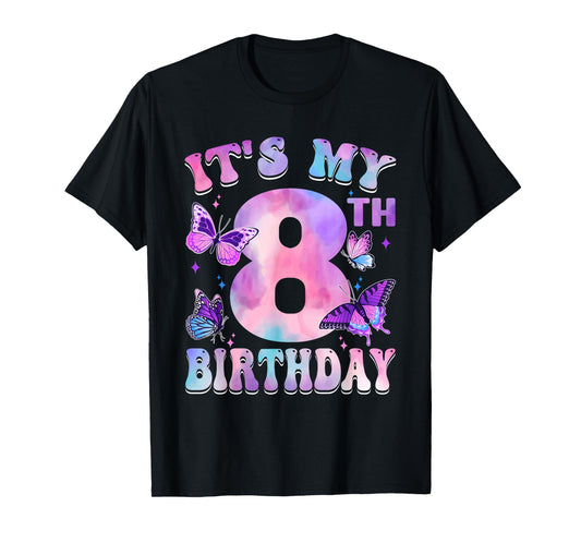 It's My 8th Birthday Butterfly Theme 8 Year Old Party Girl T-Shirt