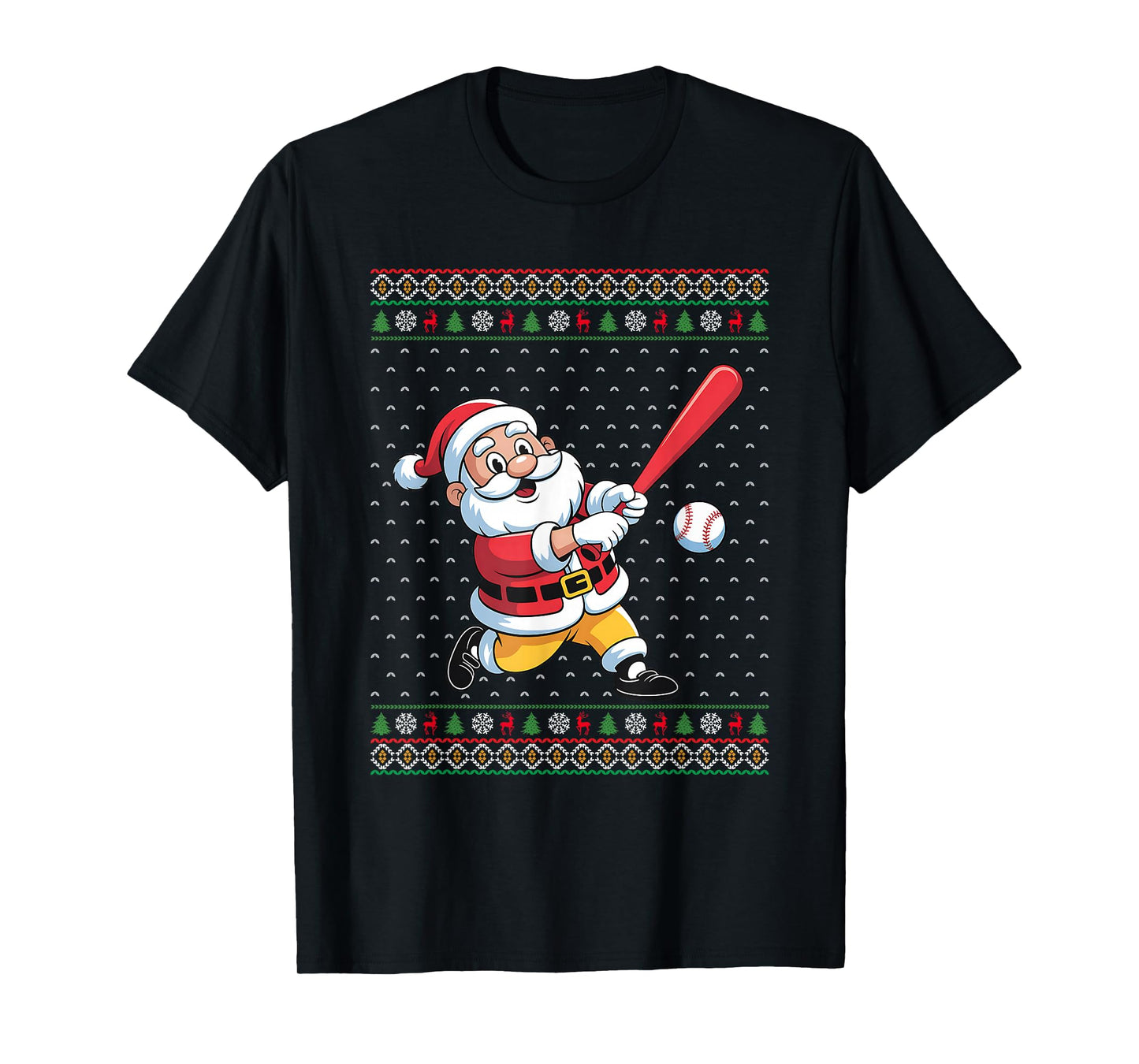 Santa Playing Baseball Men Boys Ugly Christmas Baseball T-Shirt
