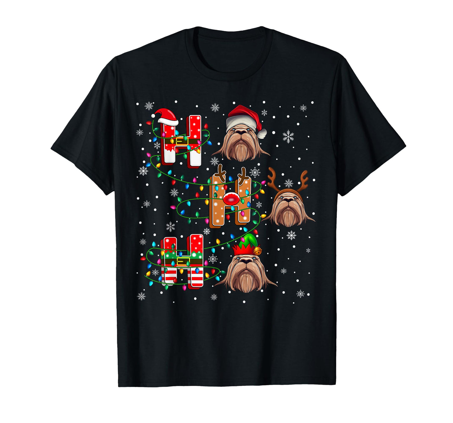 Ho Ho Ho Santa Reindeer Hat Elf Walrus Animal Christmas T-Shirt