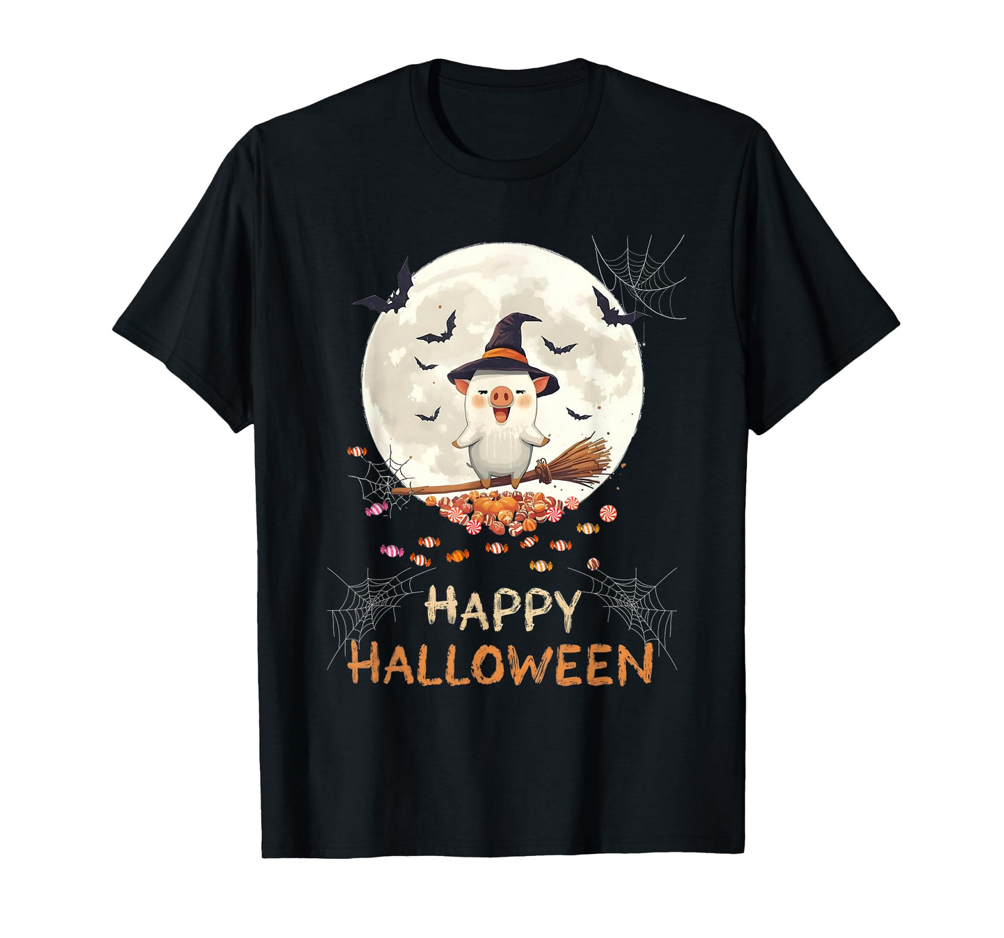 Funny Pig Witch Candy Ghost Piglet Farmer Halloween Costume T-Shirt