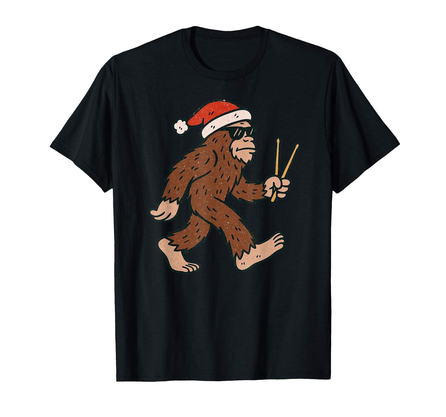 Sasquatch Playing Drums Christmas Vintage Drummer Xmas T-Shirt