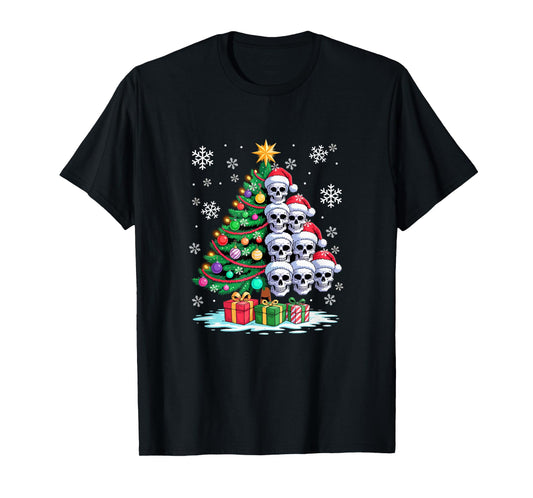 Decorating Colorful Xmas Tree Half Group Santa Skulls T-Shirt