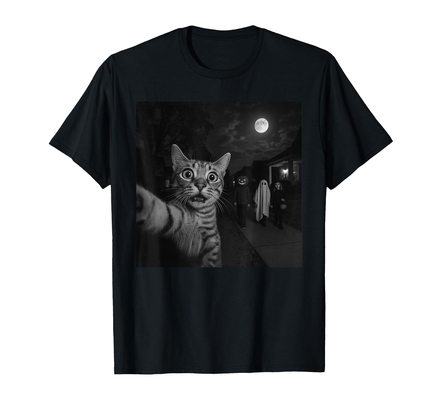 Funny Halloween Cat Selfie with Ghost Boo Witch Pumpkin T-Shirt