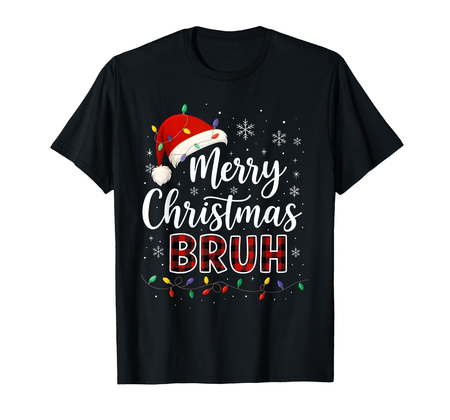 Merry Christmas Bruh Meme Xmas Light Santa Hat for Men Women T-Shirt